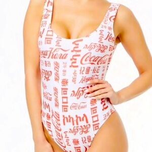 NWT Coca-Cola International Languages Logo One Piece Swimsuit women’s size S